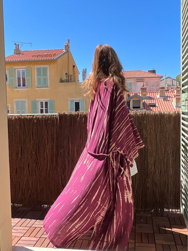 Dragon - Tie Dye Kimono Jacket - Burgundy