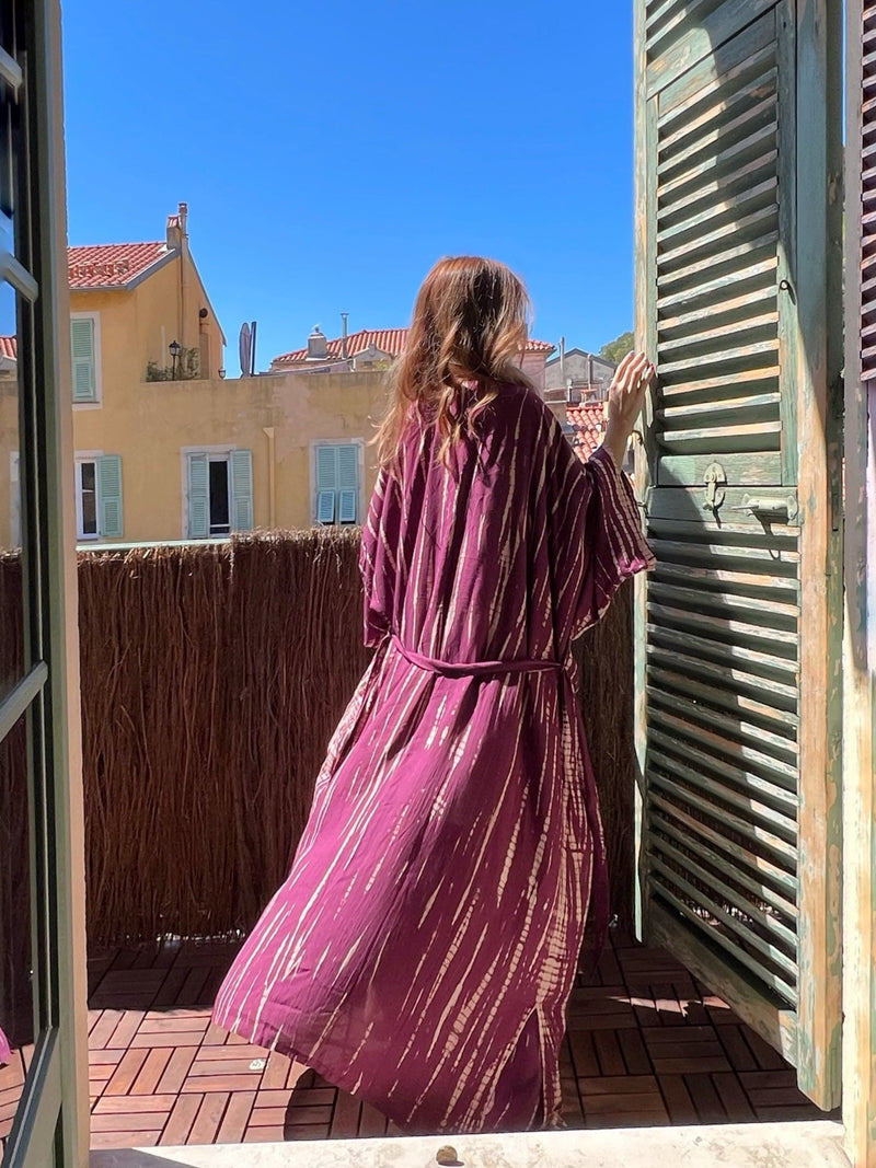 Dragon - Tie Dye Kimono Jacket - Burgundy