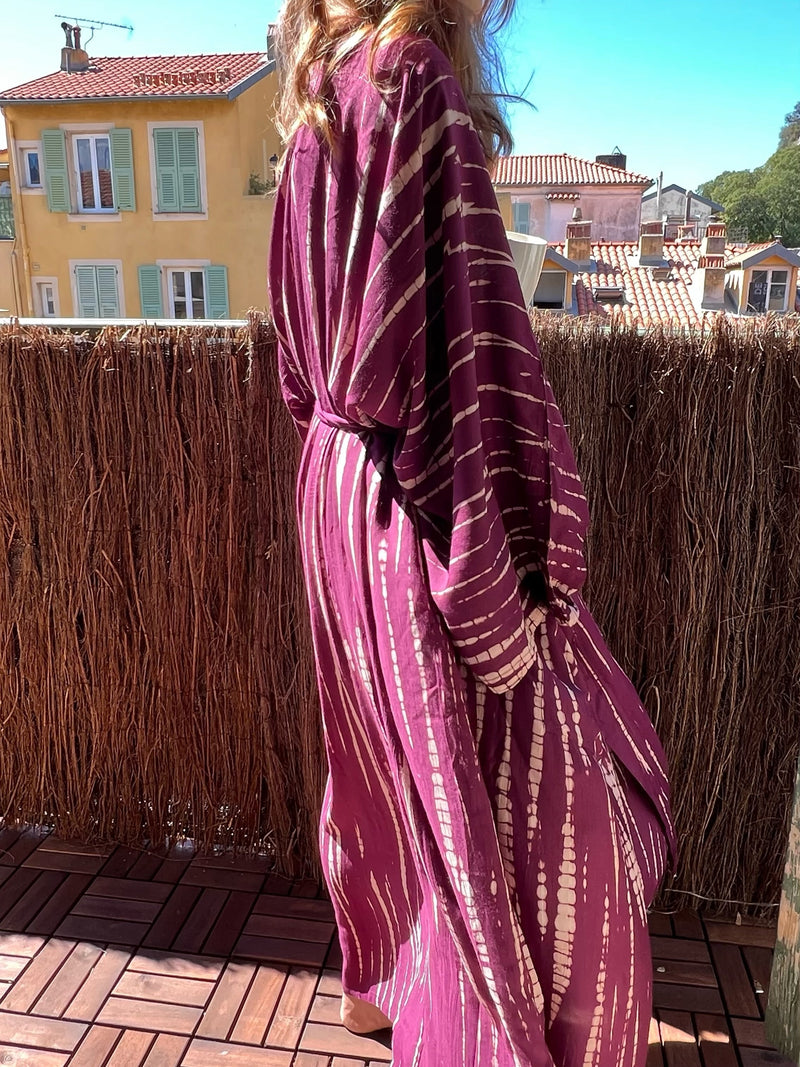 Dragon - Tie Dye Kimono Jacket - Burgundy
