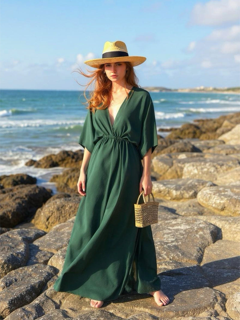 Goddess Kaftan Maxi Dress- Dark Green