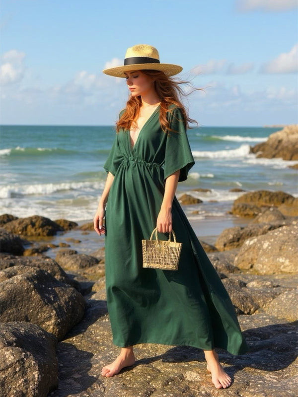 Goddess Kaftan Maxi Dress- Dark Green