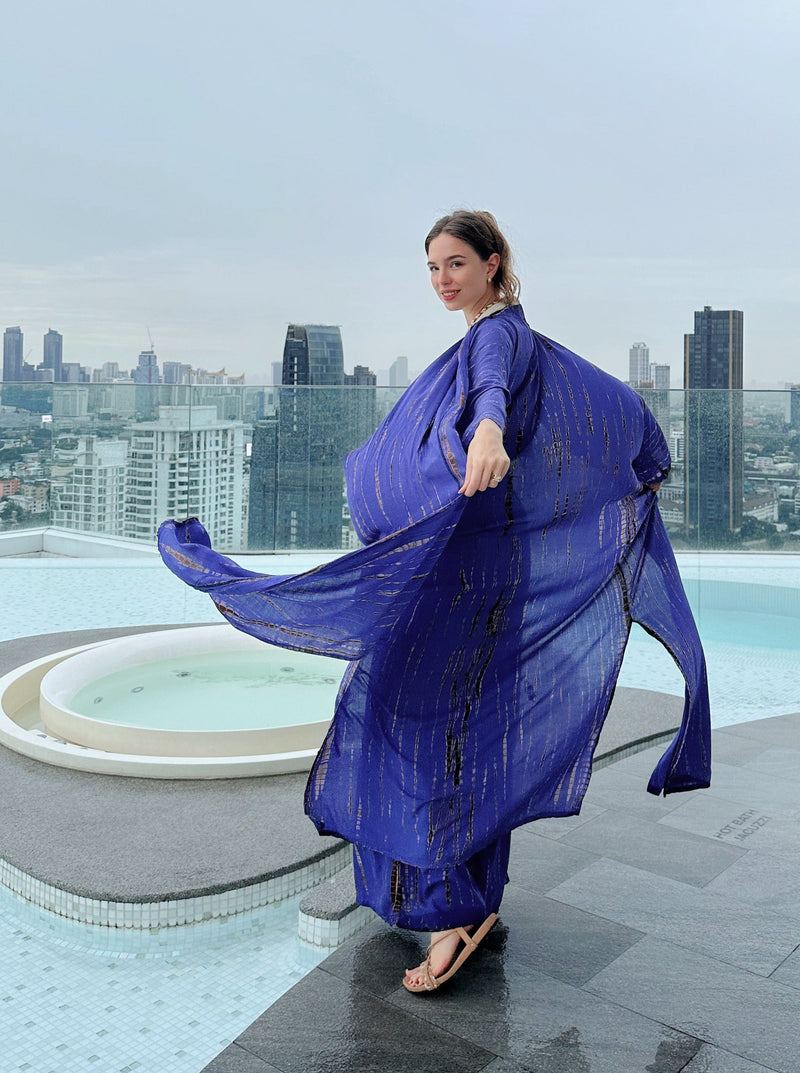Swan Tie Dye Kimono Robe - Purple Blue