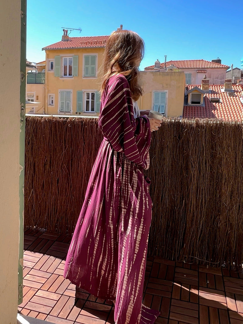 Dragon - Tie Dye Kimono Jacket - Burgundy