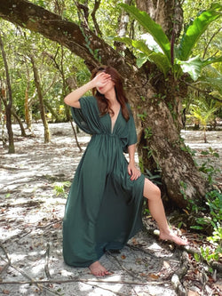 Goddess Kaftan Maxi Dress- Dark Green