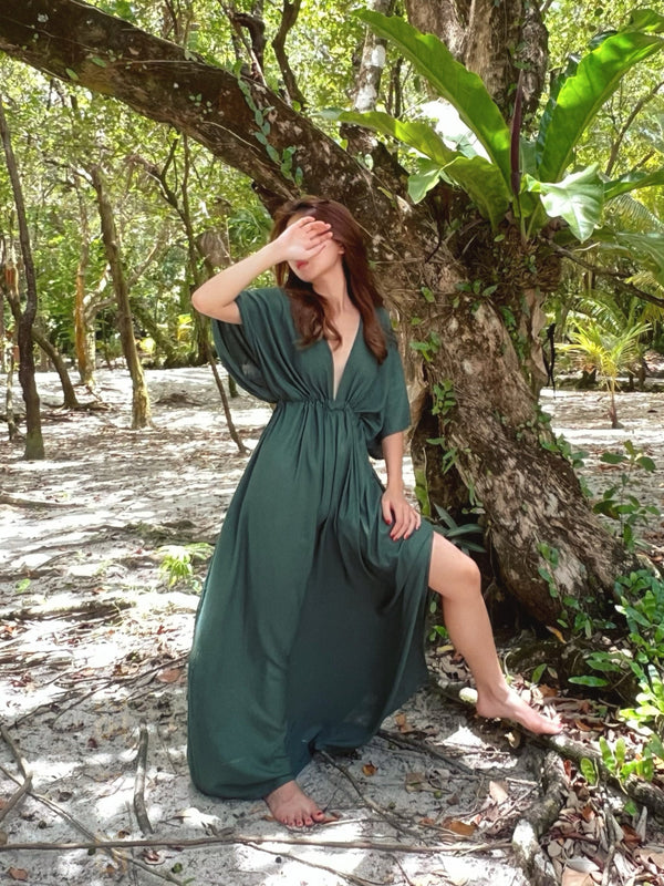Goddess Kaftan Maxi Dress- Dark Green