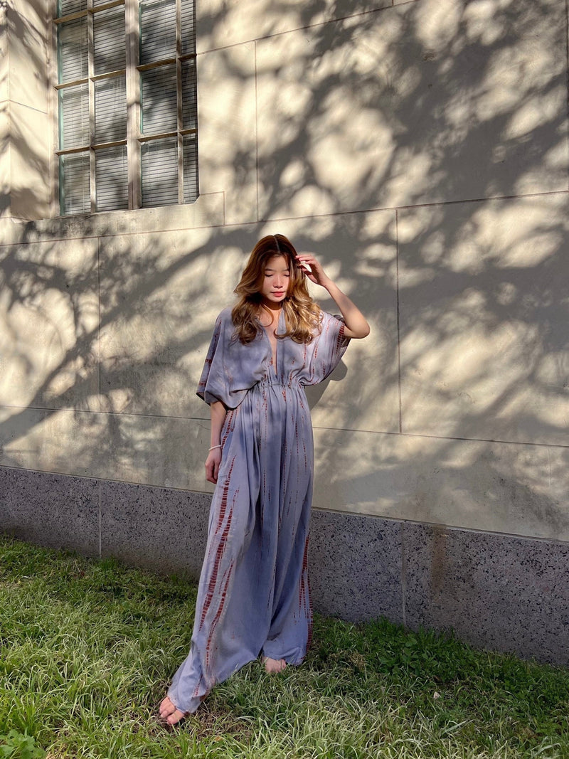 Goddess Tie Dye Kaftan Maxi Dress in light gray
