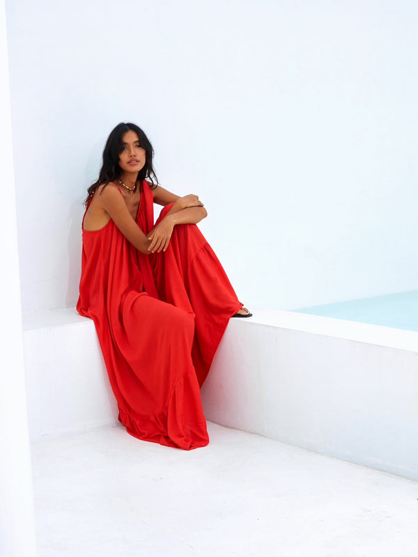 Mali Backless Maxi Dress - Red Lust